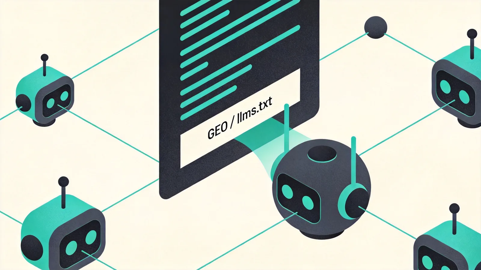 Illustration of AI crawlers reading a structured site summary file